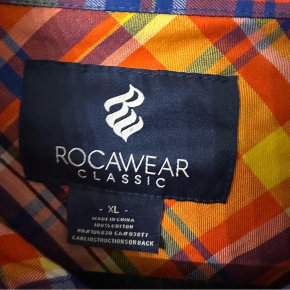 Rocawear Classic Mens Long Sleeve Blue Orange & Yellow Plaid Button Up Sz XL GUC - Picture 3 of 8